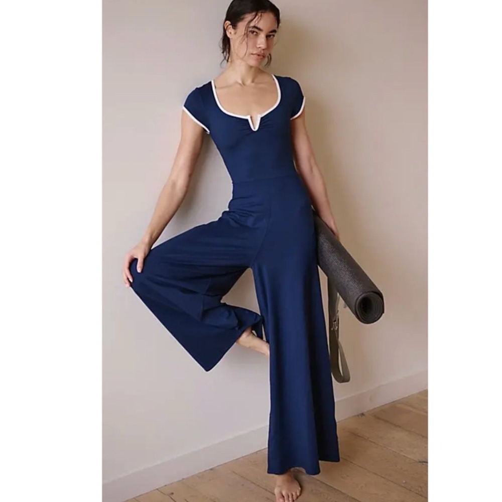 NWT FP Movement Free People Get Your Shine On Jumpsuit Women's XS Navy Blue